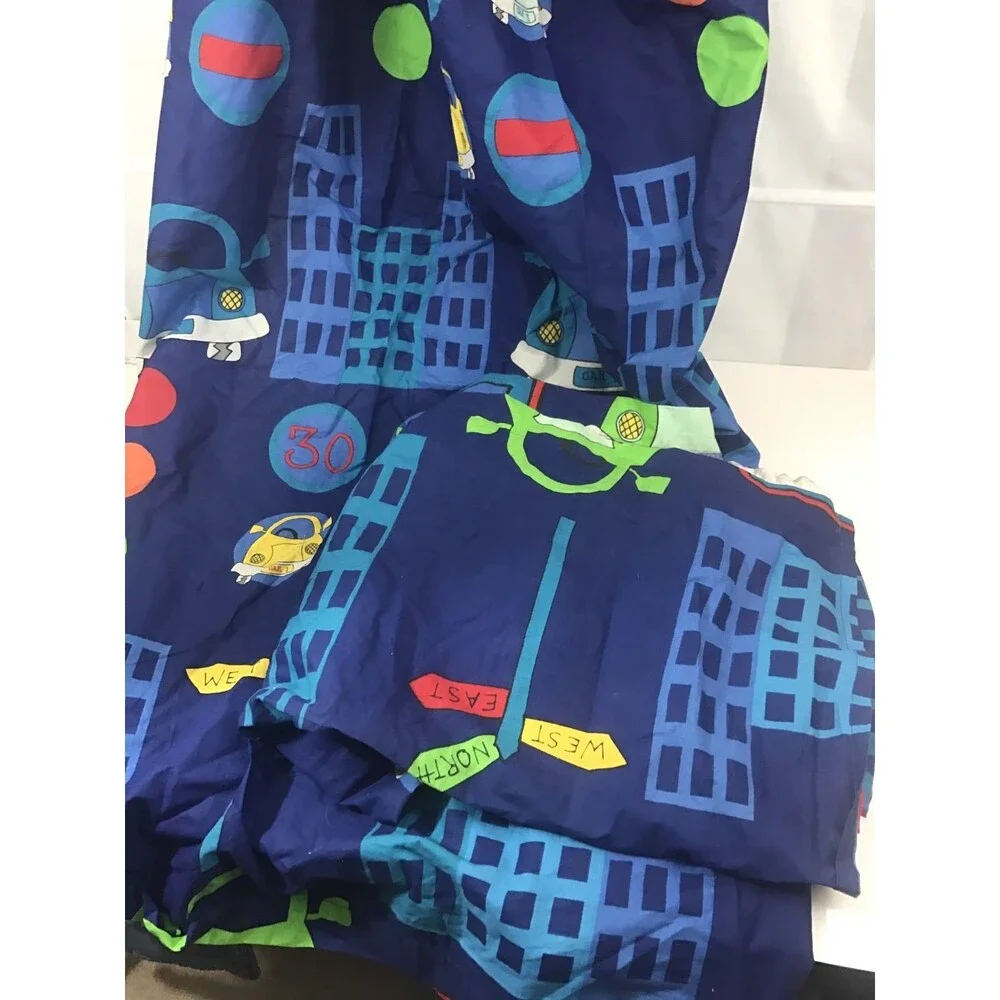Kool Kidz Kids Car Curtain Panel Blue Traffic Cars Window Playroom Decor 72X60